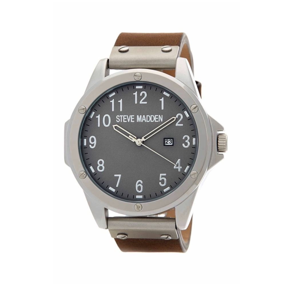 Steve Madden Stud Alloy Leather Strap Watch